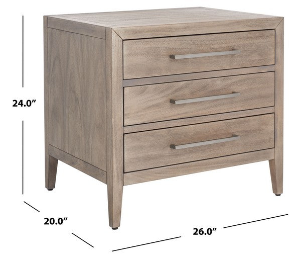 Safavieh Ariella 3 Drawer Wd Nightstand - Light Brown | Nightstands | Modishstore - 3
