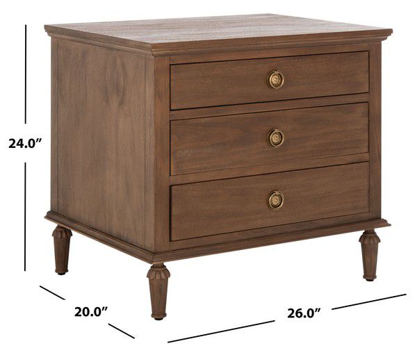 Safavieh Lisabet 3 Drawer Wd Nightstand - Brown | Nightstands | Modishstore - 3