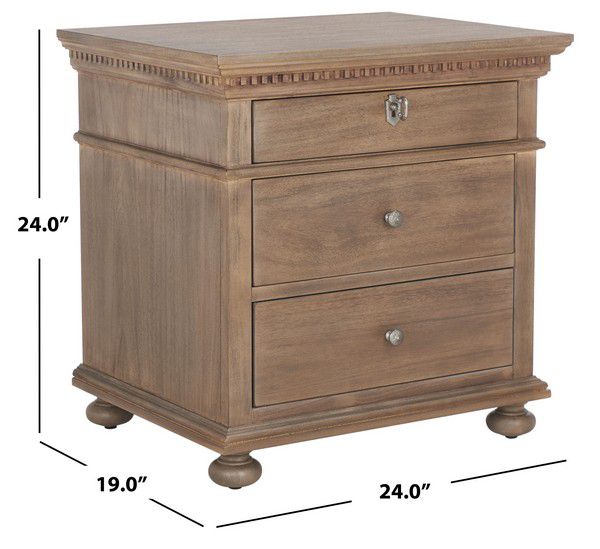 Safavieh Allisyn 3 Drawer Wd Nightstand - Light Brown | Nightstands | Modishstore - 3