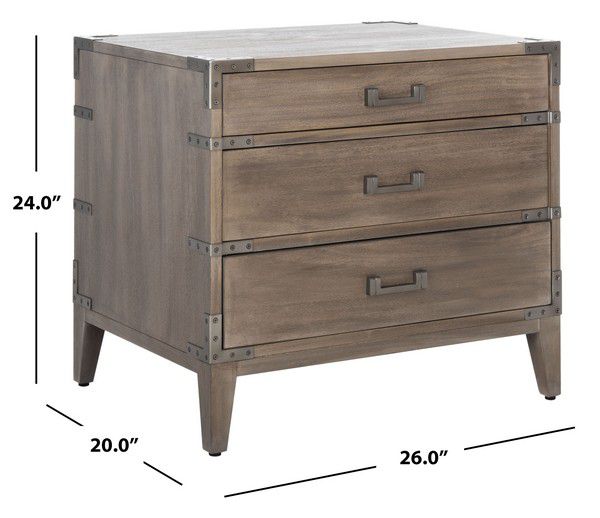 Safavieh Nisha 3 Drawer Wood Nightstand - Light Brown | Nightstands | Modishstore - 3