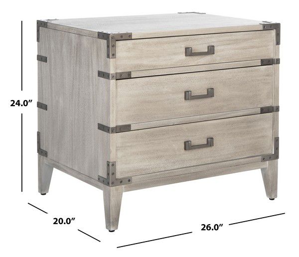 Safavieh Nisha 3 Drawer Wood Nightstand - Light Gray | Nightstands | Modishstore - 3