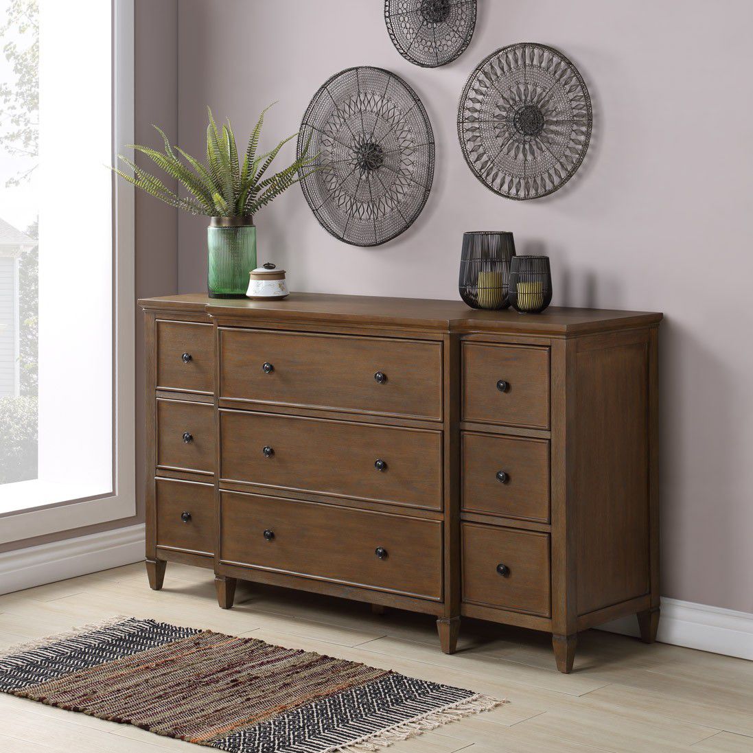 Safavieh Phineas 9 Drawer Sideboard - Walnut | Sideboards | Modishstore