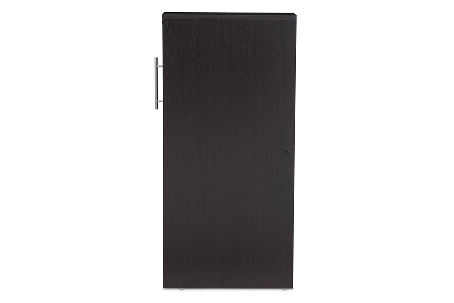 Baxton Studio Lindo Dark Brown Wood Bookcase with One Pulled-out Door Shelving Cabinet | Bookcases | Modishstore - 3