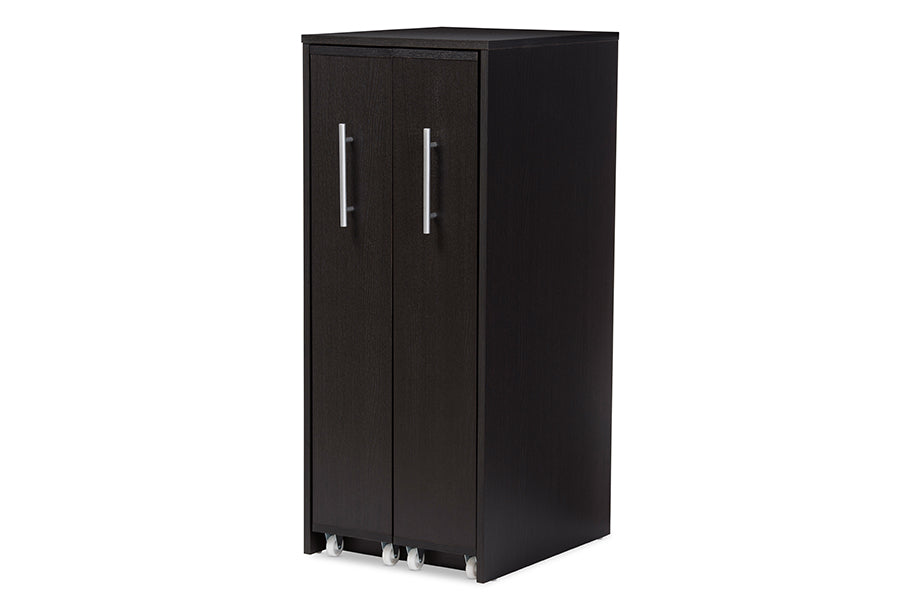 baxton studio lindo dark brown wood bookcase with two pulled out doors shelving cabinet | Modish Furniture Store-4