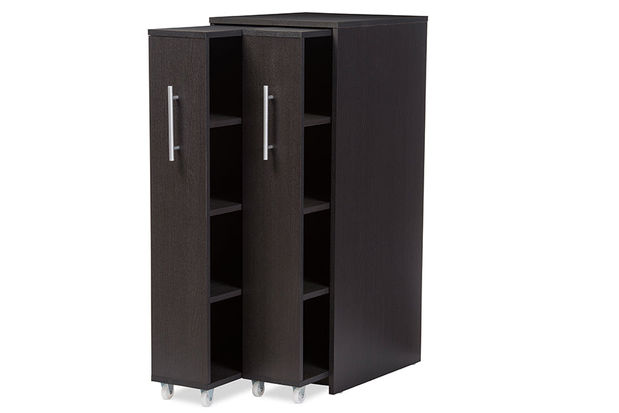 baxton studio lindo dark brown wood bookcase with two pulled out doors shelving cabinet | Modish Furniture Store-5