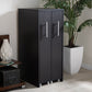 Baxton Studio Lindo Dark Brown Wood Bookcase with Two Pulled-out Doors Shelving Cabinet | Modishstore | Cabinets-2
