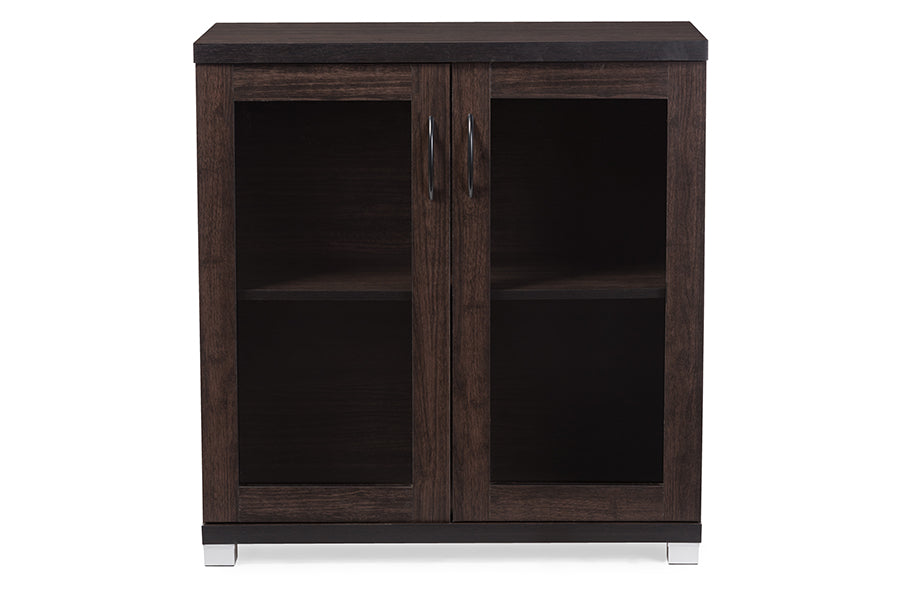 Baxton Studio Zentra Modern and Contemporary Dark Brown Sideboard Storage Cabinet with Glass Doors | Bookcases | Modishstore - 3