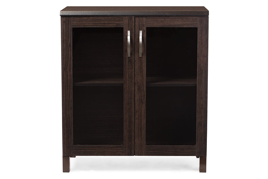 Baxton Studio Sintra Modern and Contemporary Dark Brown Sideboard Storage Cabinet with Glass Doors | Modishstore | Cabinets