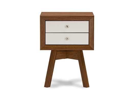 Baxton Studio Warwick Two-tone Walnut and White Modern Accent Table and Nightstand | Modishstore | Nightstands