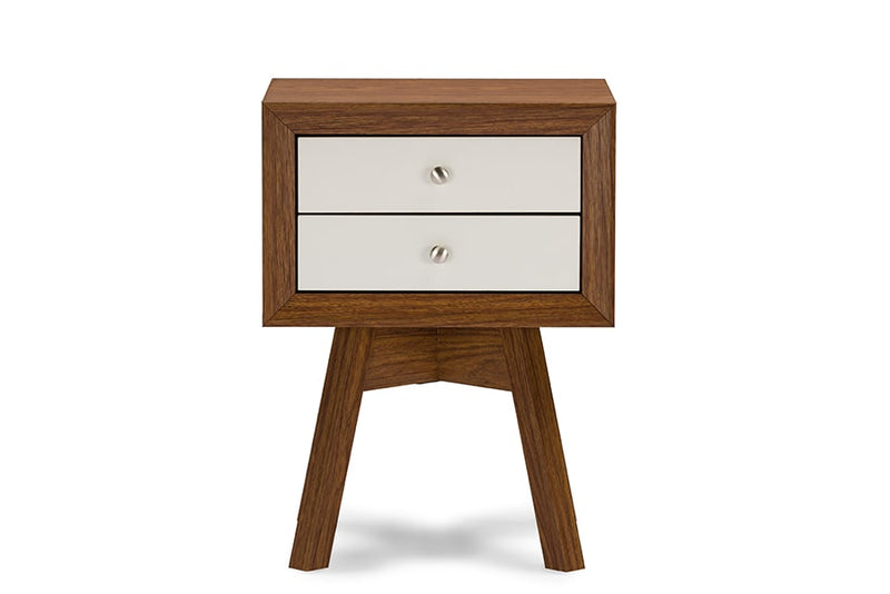 Baxton Studio Warwick Two-tone Walnut and White Modern Accent Table and Nightstand | Modishstore | Nightstands