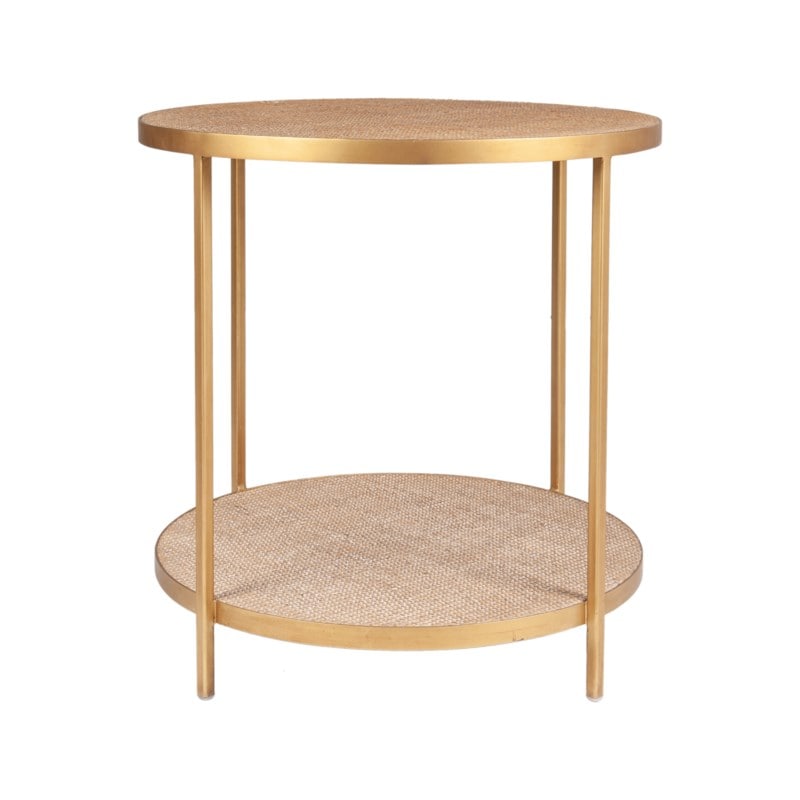 Cerise Iron Frame/ Rattan Round Side Table, Bronze and Tan by Jeffan | Side Tables | Modishstore