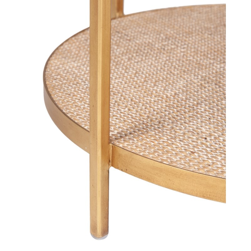 Cerise Iron Frame/ Rattan Round Side Table, Bronze and Tan by Jeffan | Side Tables | Modishstore - 2