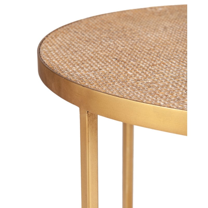 Cerise Iron Frame/ Rattan Round Side Table, Bronze and Tan by Jeffan | Side Tables | Modishstore - 3