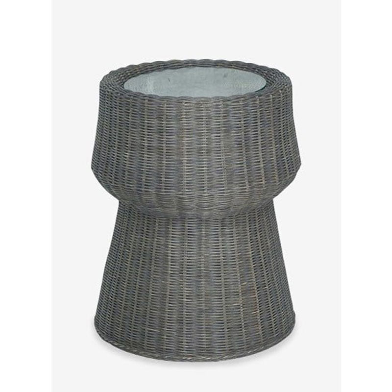 (LS) Rattan 22" H Glass top trophy design side table by Jeffan | Side Tables | Modishstore