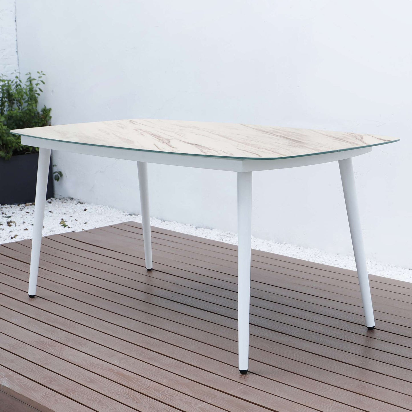 LeisureMod Spencer Modern Outdoor Patio Marble Top 63" Dining Table | Dining Tables | Modishstore - 10