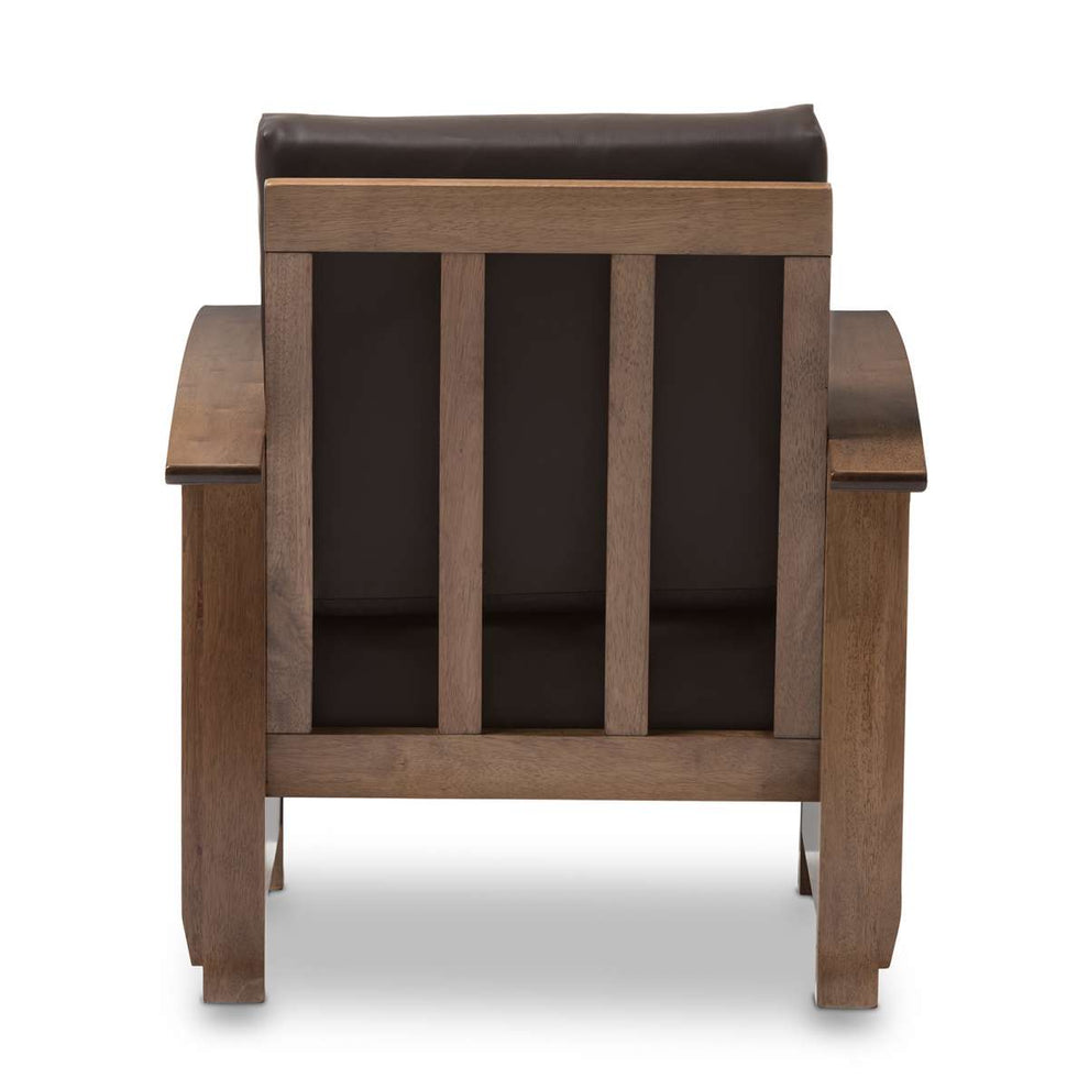 Baxton Studio Charlotte Modern Classic Mission Style Walnut Brown Wood and Dark Brown Faux Leather 1-Seater Lounge Chair | Lounge Chairs | Modishstore - 4