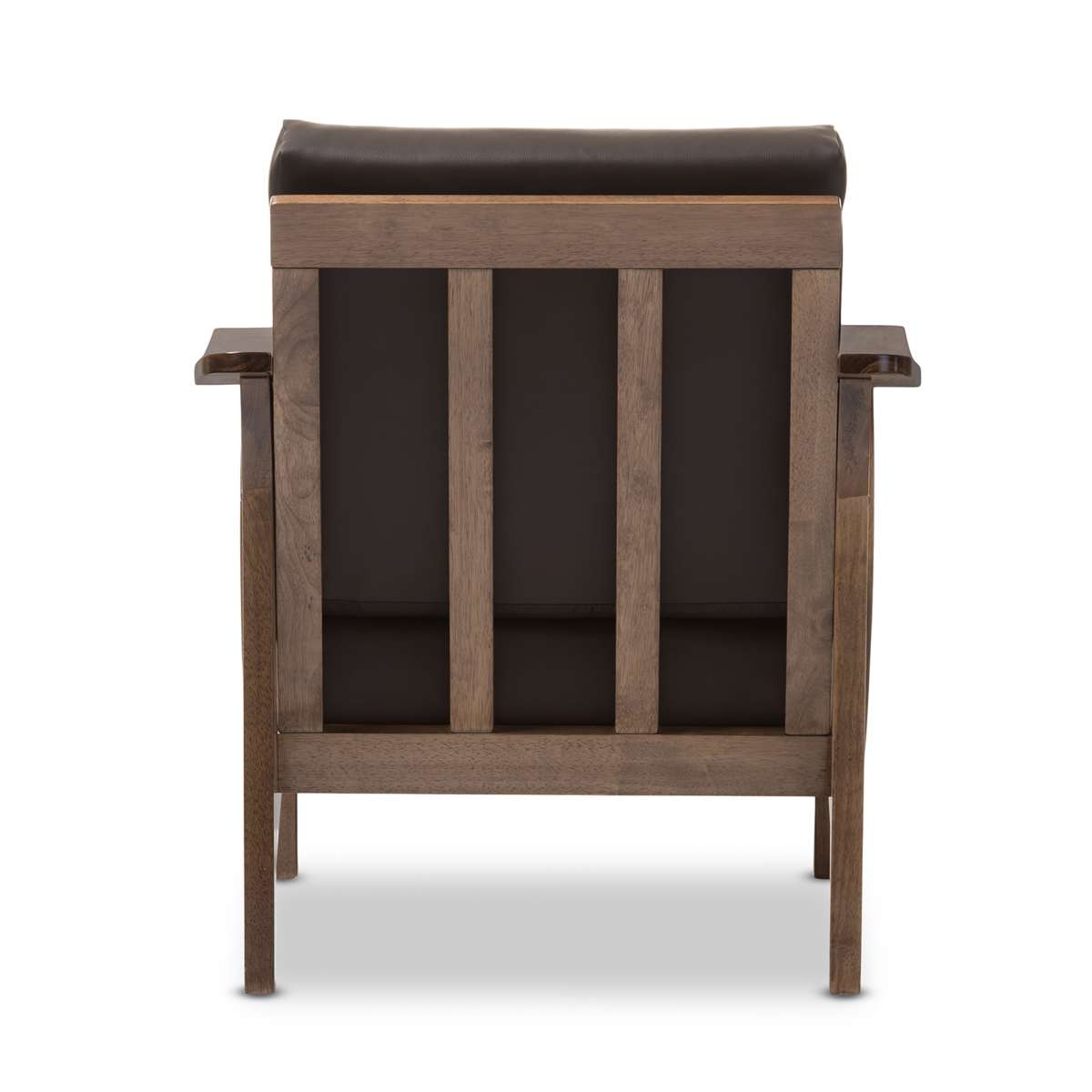 Baxton Studio Pierce Mid-Century Modern Walnut Brown Wood and Dark Brown Faux Leather 1-Seater Lounge Chair | Lounge Chairs | Modishstore - 4