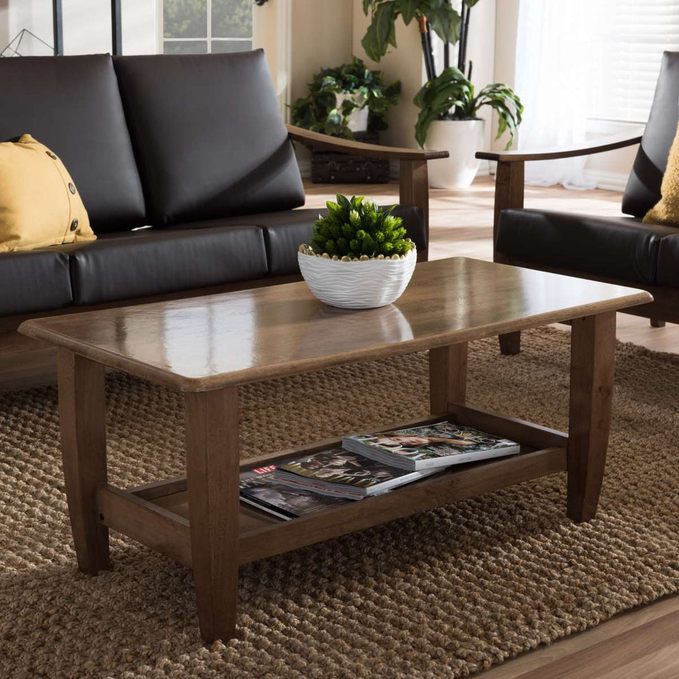 Baxton Studio Pierce Mid-Century Modern Walnut Finished Brown Wood Coffee Table | Coffee Tables | Modishstore