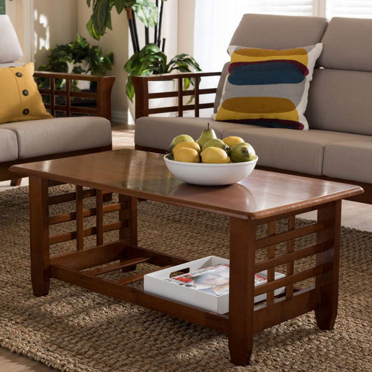 Baxton Studio Larissa Modern Classic Mission Style Cherry Finished Brown Wood Living Room Occasional Coffee Table | Coffee Tables | Modishstore
