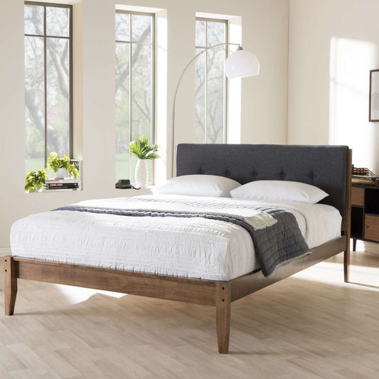 Baxton Studio Leyton Mid-Century Modern Grey Fabric Upholstered King Size Platform Bed | Beds | Modishstore