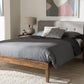 Baxton Studio Leyton Mid-Century Light Grey Fabric and Medium Brown Finish Wood King Size Platform Bed | Modishstore | Beds