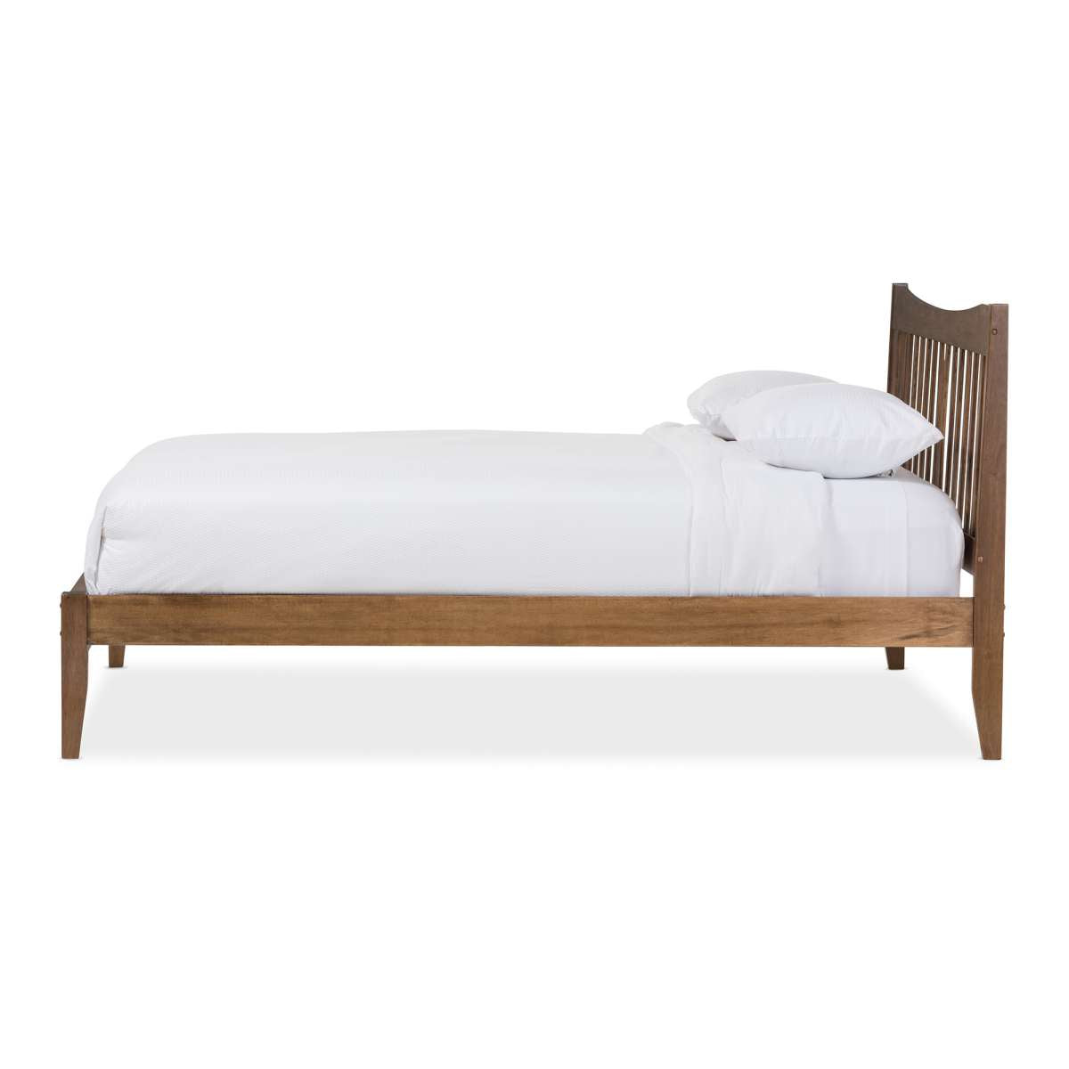 Baxton Studio Edeline Mid-Century Modern Solid Walnut Wood Curvaceous Slatted Queen Size Platform Bed | Beds | Modishstore - 2