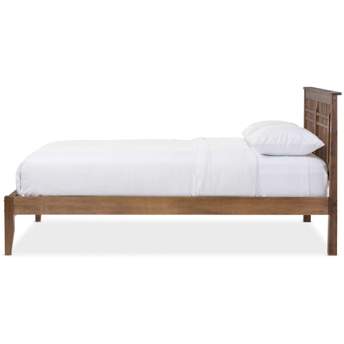 Baxton Studio Loafey Mid-Century Modern Solid Walnut Wood Window-Pane Style Full Size Platform Bed | Beds | Modishstore - 2