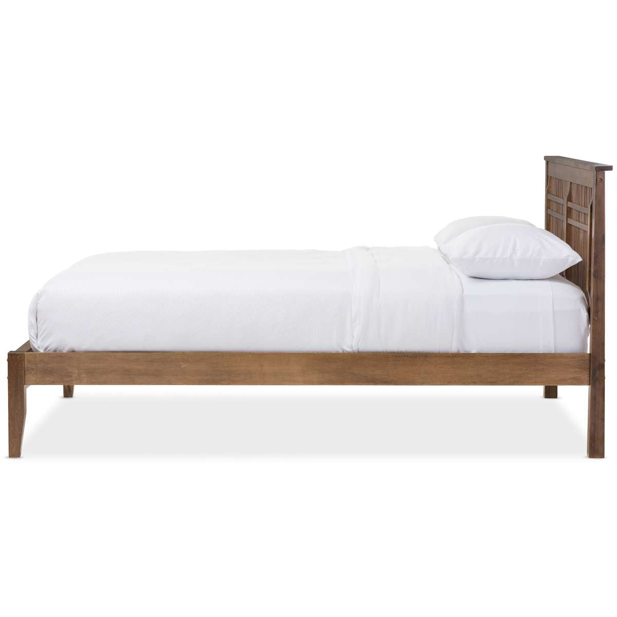 Baxton Studio Loafey Mid-Century Modern Solid Walnut Wood Window-Pane Style Queen Size Platform Bed | Beds | Modishstore - 2