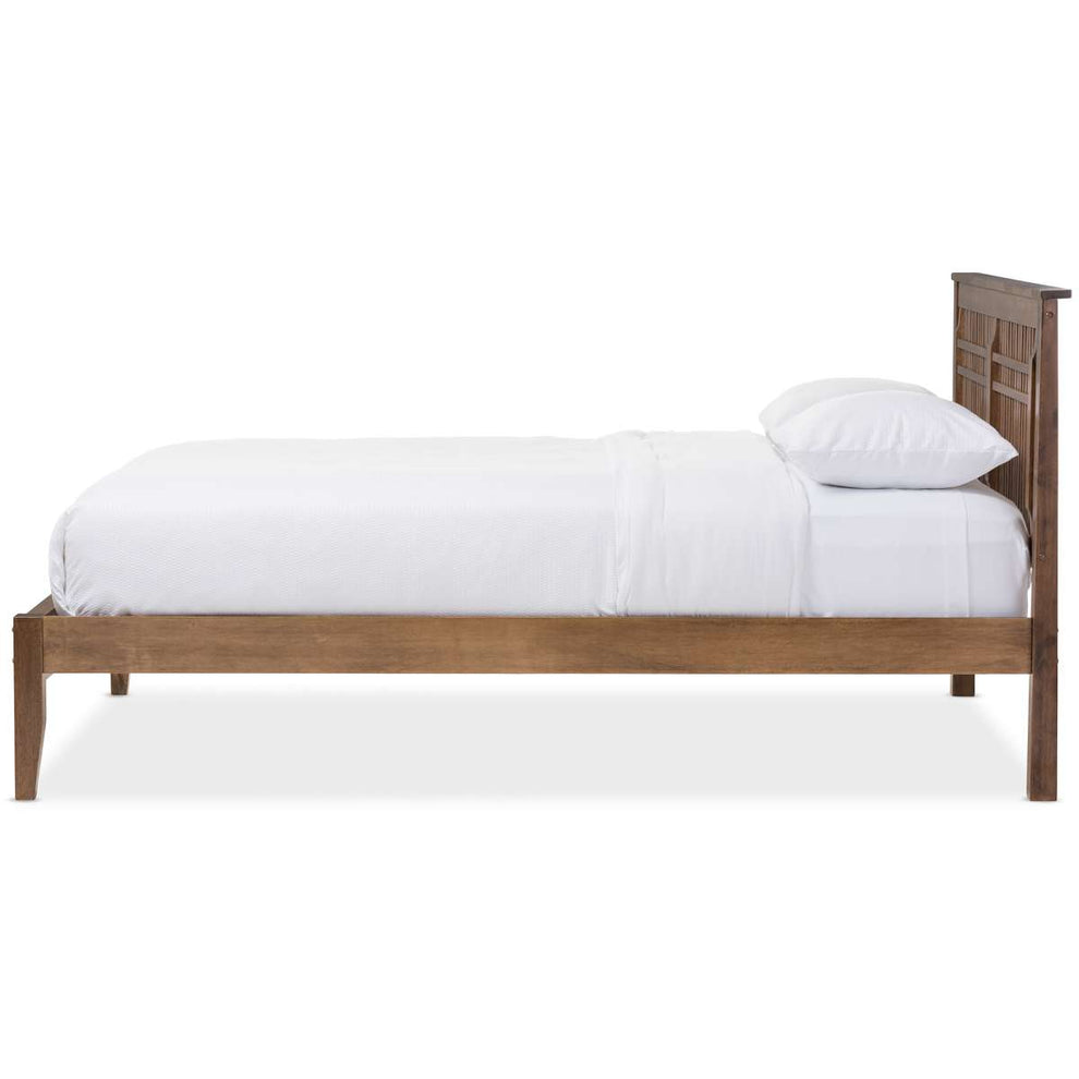 Baxton Studio Loafey Mid-Century Modern Solid Walnut Wood Window-Pane Style Queen Size Platform Bed | Beds | Modishstore - 2