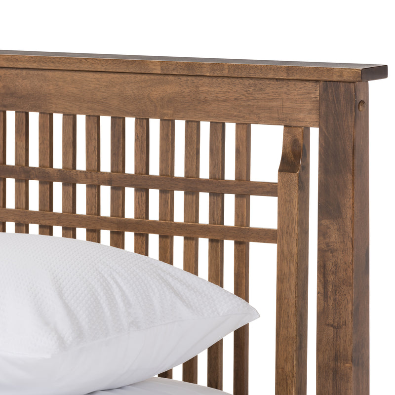 Baxton Studio Loafey Mid-Century Modern Solid Walnut Wood Window-Pane Style Full Size Platform Bed | Beds | Modishstore - 3