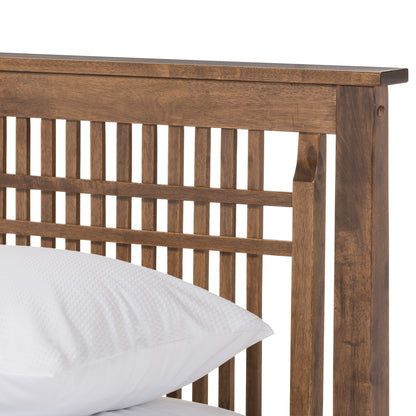 Baxton Studio Loafey Mid-Century Modern Solid Walnut Wood Window-Pane Style Queen Size Platform Bed | Beds | Modishstore - 3