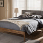 Baxton Studio Ember Mid-Century Light Grey Fabric and Medium Brown Finish Wood Queen Size Platform Bed | Modishstore | Beds