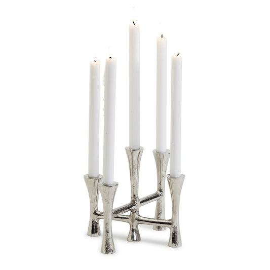 Silver Taper Candleholder Holds 5 Candles By Tozai Home | Candle Holders | Modishstore