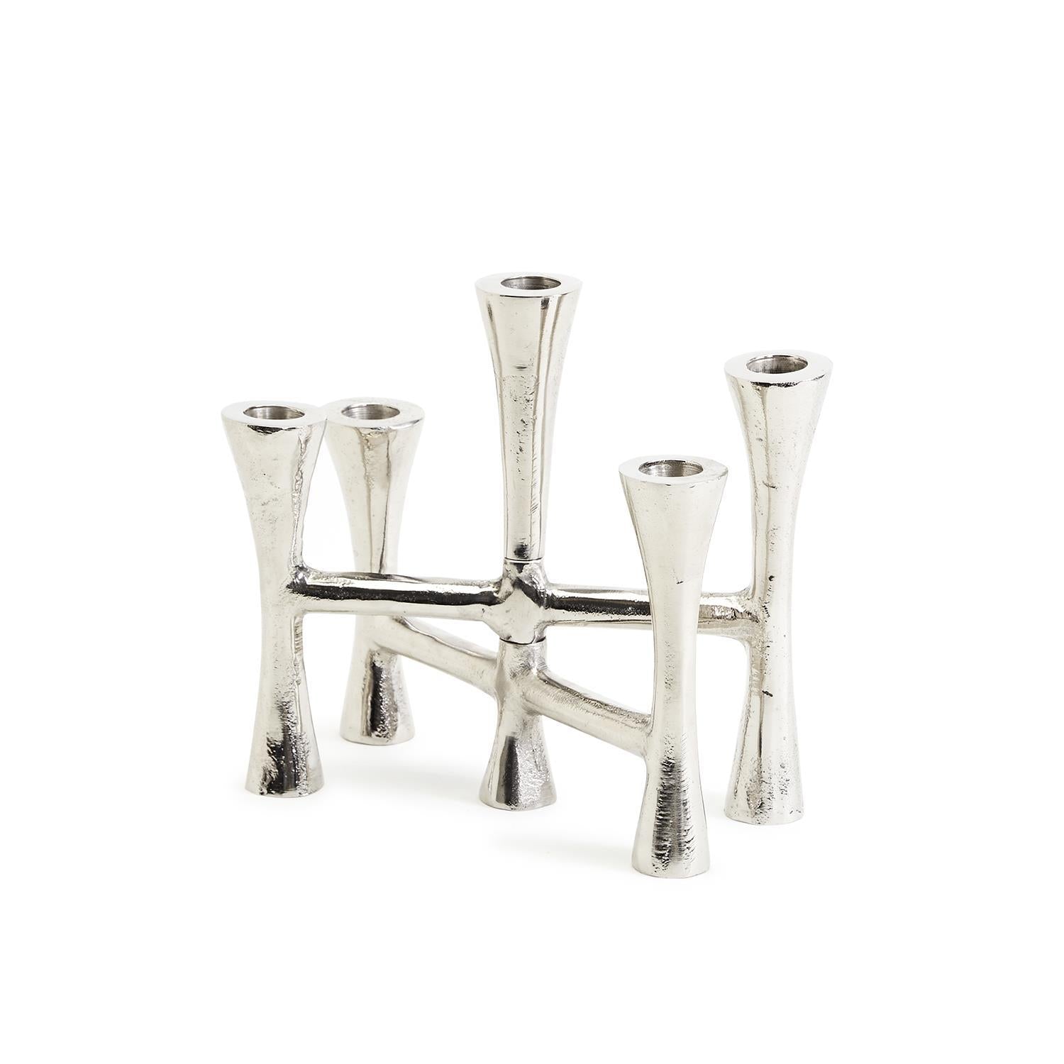 Silver Taper Candleholder Holds 5 Candles By Tozai Home | Candle Holders | Modishstore -3