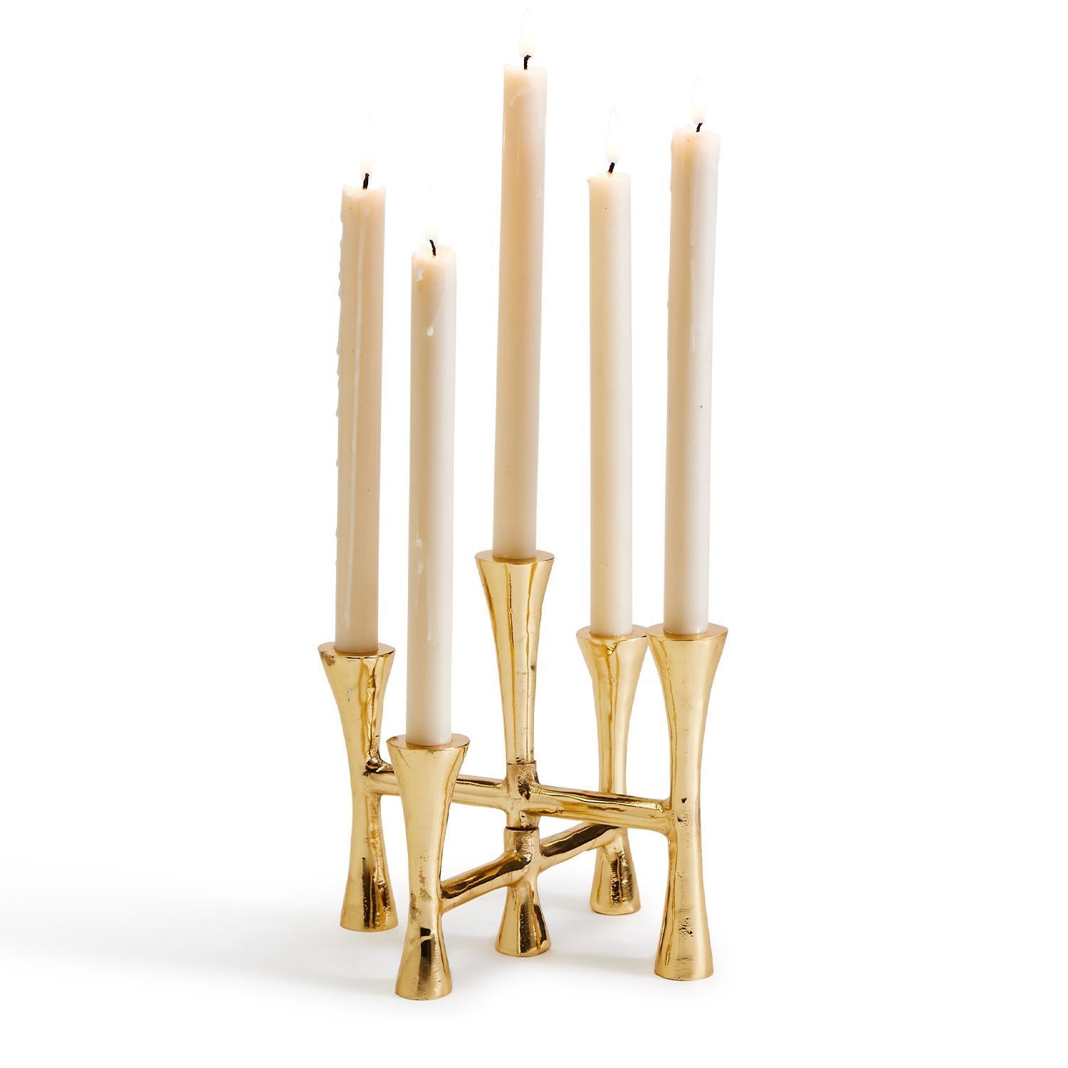 Golden Taper Candleholder Holds 5 Candles By Tozai Home | Candle Holders | Modishstore
