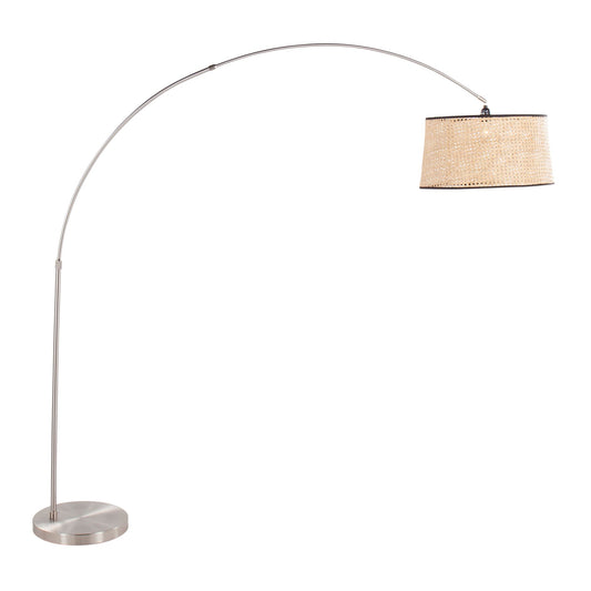 Salon Contemporary Floor Lamp with Satin Nickel Base and Natural Rattan Shade By LumiSource | Floor Lamps | Modishstore