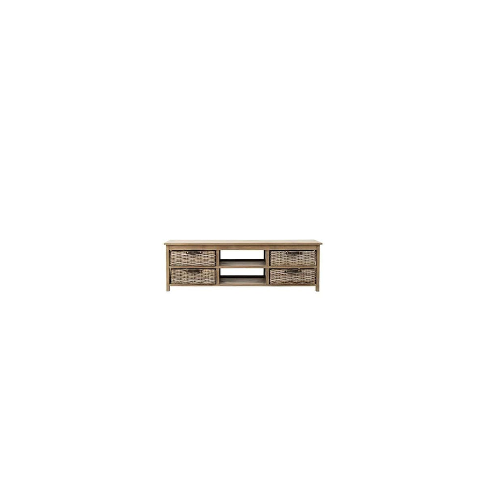 Simone Mango Wood TV Stand (2 Shelves+4 Baskets)-Grey by Jeffan | TV Stands | Modishstore - 2