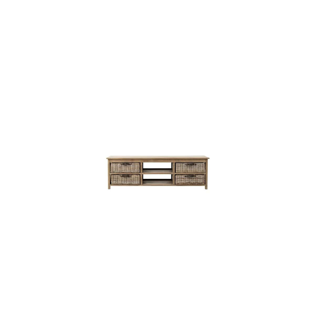 Simone Mango Wood TV Stand (2 Shelves+4 Baskets)-Grey by Jeffan | TV Stands | Modishstore - 3