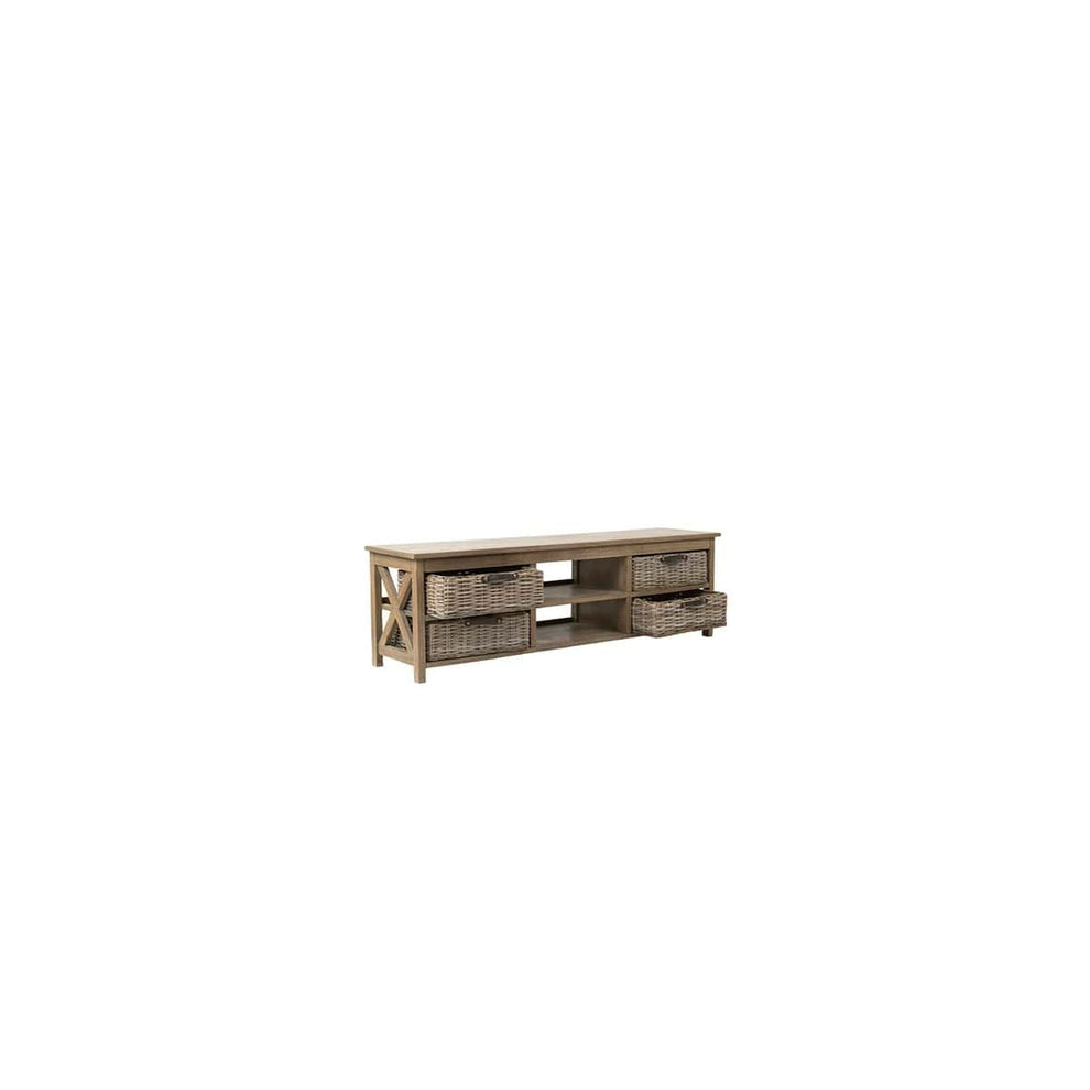 Simone Mango Wood TV Stand (2 Shelves+4 Baskets)-Grey by Jeffan | TV Stands | Modishstore - 4