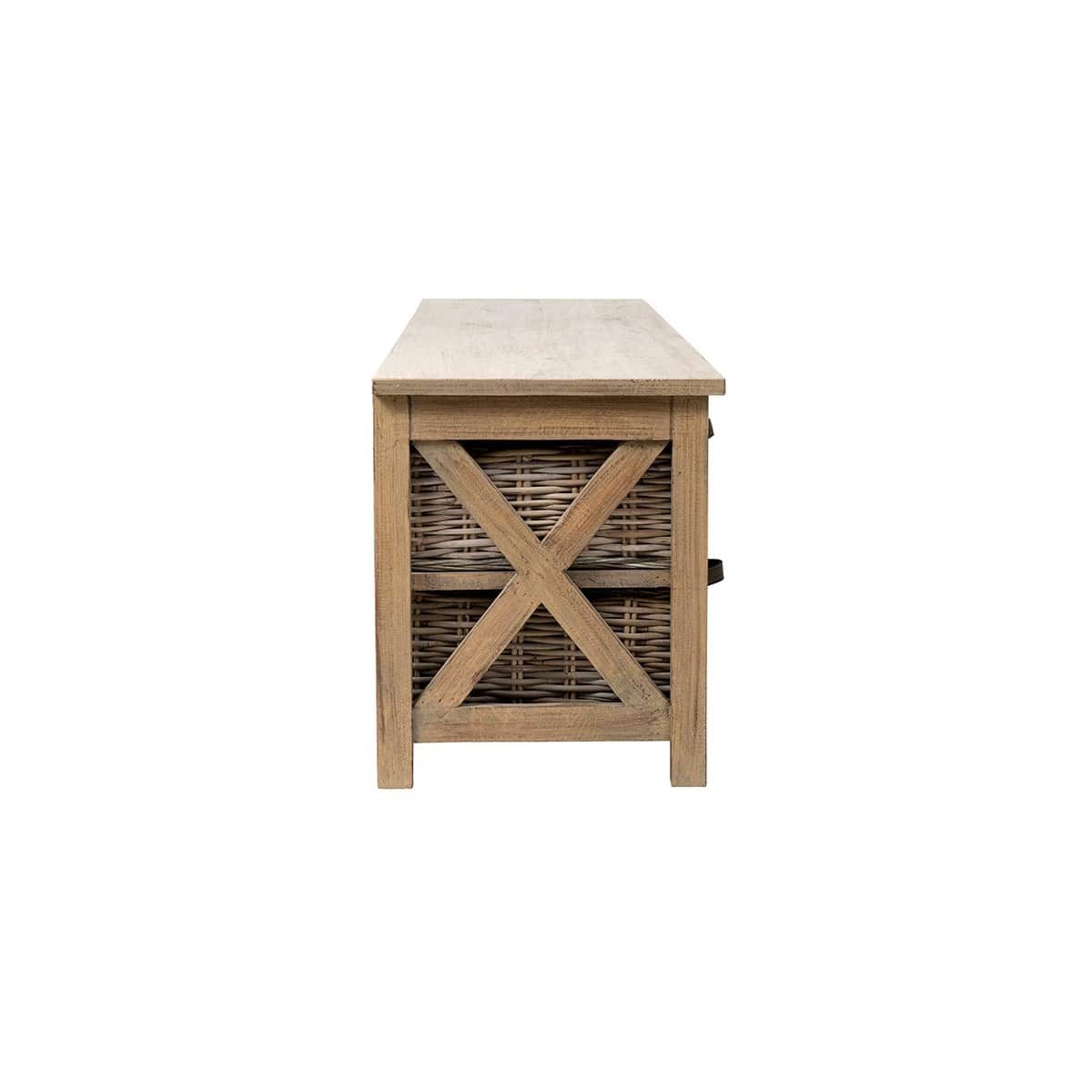 Simone Mango Wood TV Stand (2 Shelves+4 Baskets)-Grey by Jeffan | TV Stands | Modishstore - 5