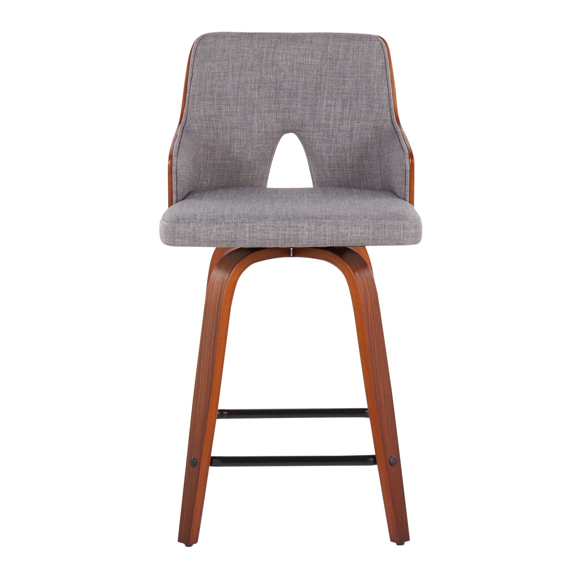 Stella 24" Mid-Century Modern Fixed Height Counter Stool with Swivel in Walnut and Light Grey Fabric By LumiSource - Set of 2 | Counter Stools | Modishstore - 3