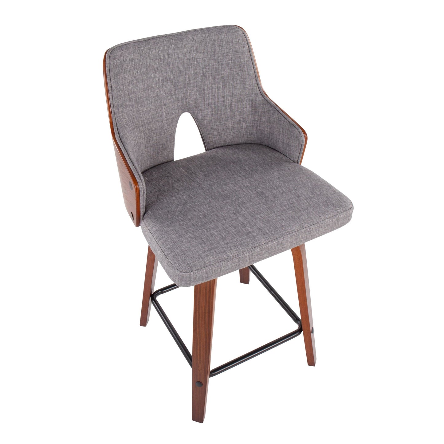 Stella 24" Mid-Century Modern Fixed Height Counter Stool with Swivel in Walnut and Light Grey Fabric By LumiSource - Set of 2 | Counter Stools | Modishstore - 4