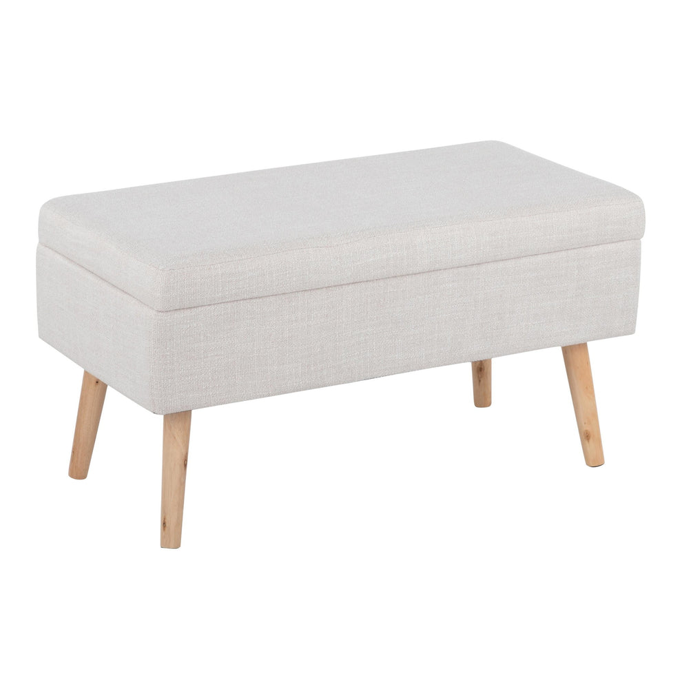 Storage Contemporary Bench in Natural Wood and Beige Fabric By LumiSource | Benches | Modishstore - 2