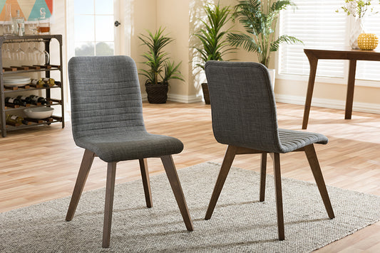 Baxton Studio Sugar Mid-century Retro Modern Scandinavian Style Dark Grey Fabric Upholstered Walnut Wood Finishing Dining Chair (Set of 2) | Dining Chairs | Modishstore