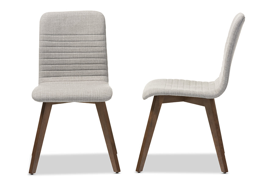 Baxton Studio Sugar Mid-century Retro Modern Scandinavian Style Light Grey Fabric Upholstered Walnut Wood Finishing Dining Chair (Set of 2) | Dining Chairs | Modishstore - 3
