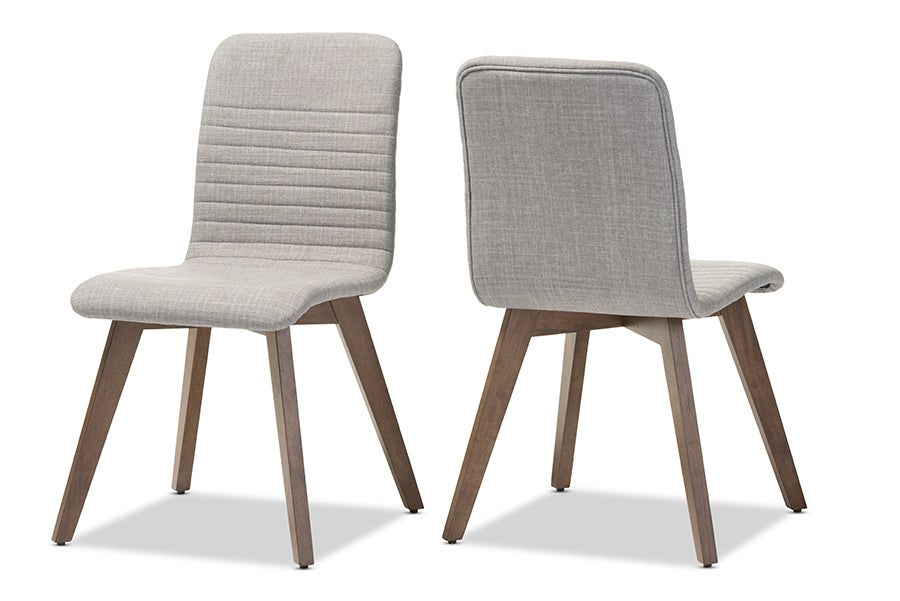 Baxton Studio Sugar Mid-century Retro Modern Scandinavian Style Light Grey Fabric Upholstered Walnut Wood Finishing Dining Chair (Set of 2) | Dining Chairs | Modishstore - 2