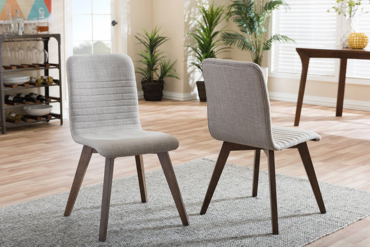 Baxton Studio Sugar Mid-century Retro Modern Scandinavian Style Light Grey Fabric Upholstered Walnut Wood Finishing Dining Chair (Set of 2) | Dining Chairs | Modishstore
