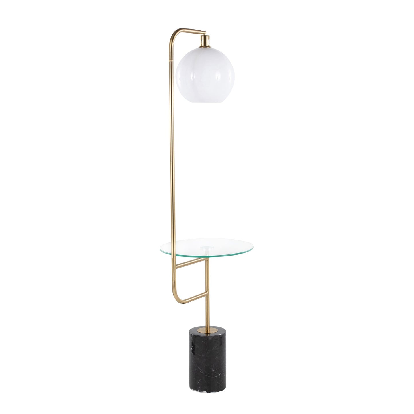 Symbol Contemporary/Glam Floor Lamp with Clear Glass Side Table, Gold Metal Accents, Black Marble Base, and White Shade By LumiSource | Floor Lamps | Modishstore - 6
