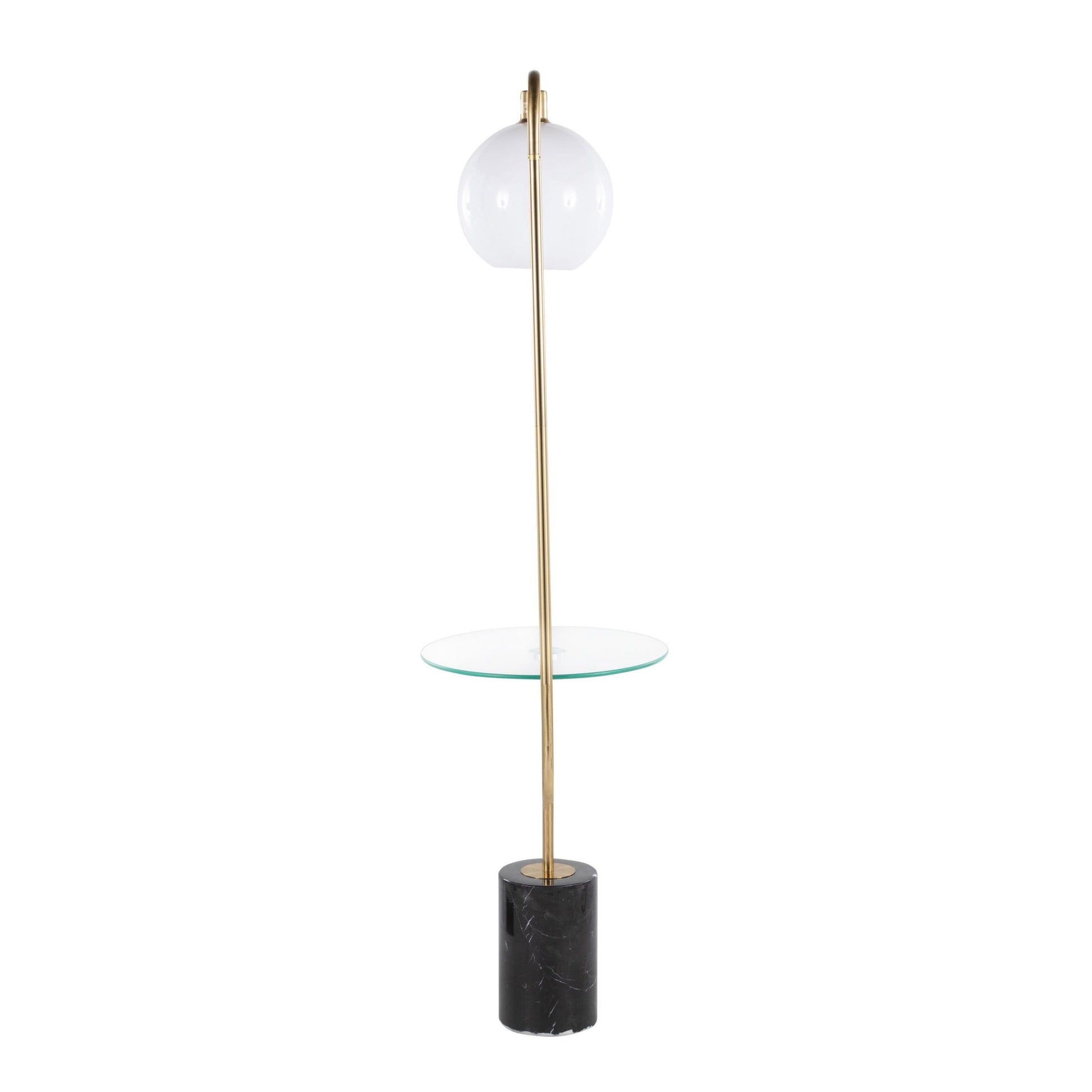 Symbol Contemporary/Glam Floor Lamp with Clear Glass Side Table, Gold Metal Accents, Black Marble Base, and White Shade By LumiSource | Floor Lamps | Modishstore - 7