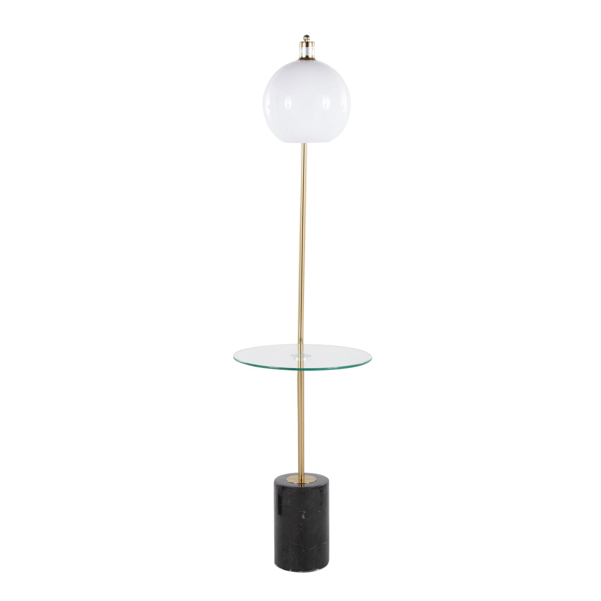 Symbol Contemporary/Glam Floor Lamp with Clear Glass Side Table, Gold Metal Accents, Black Marble Base, and White Shade By LumiSource | Floor Lamps | Modishstore - 8